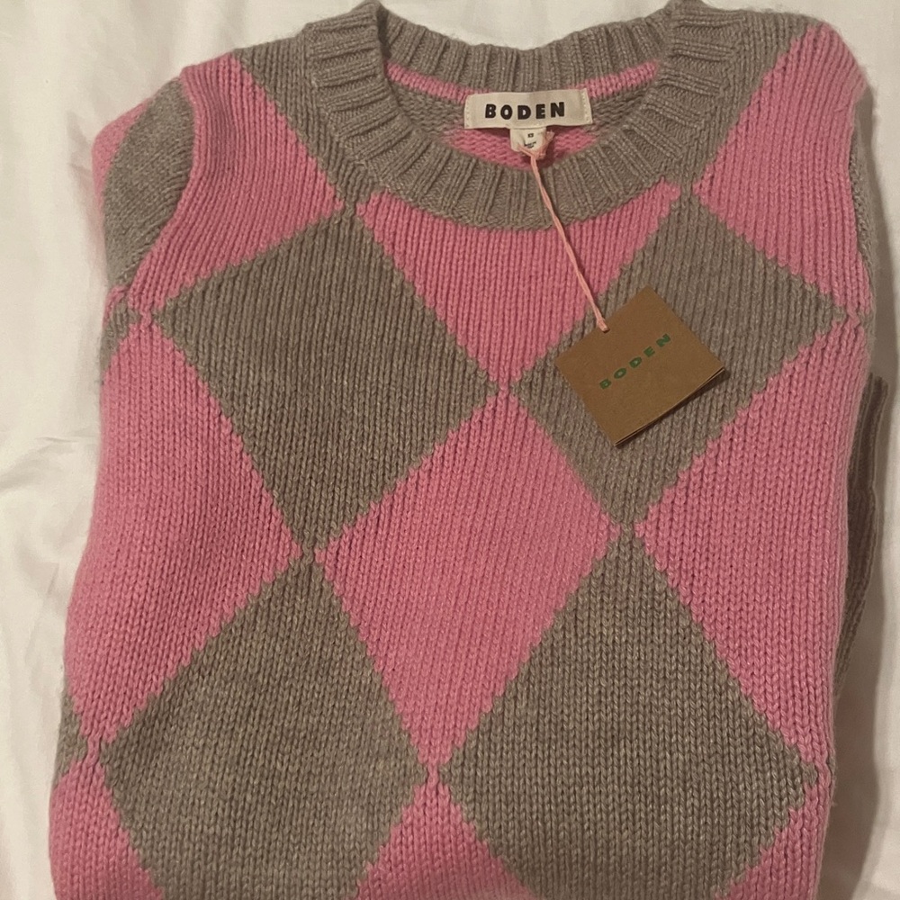 Boden Argyle Sweater in Pink and Gray